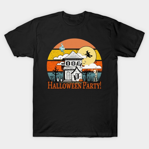 Halloween Party Vintage Haunted House Ghost Skeleton T-Shirt by CoffeeandTeas